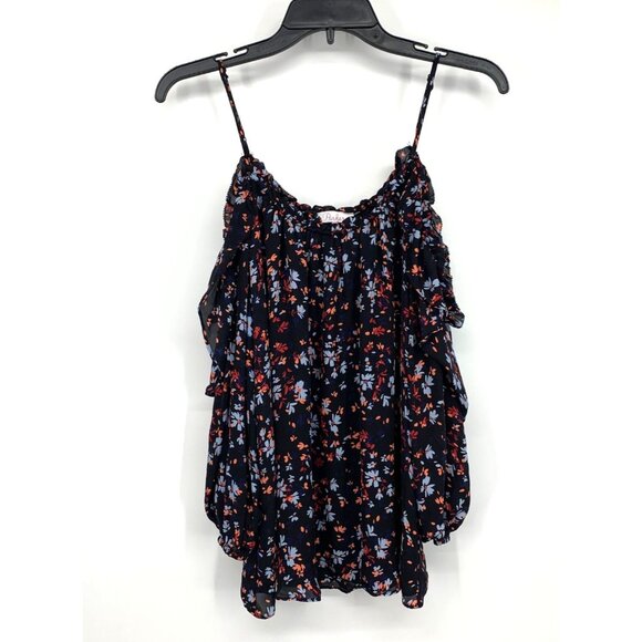 Parker Top Black 100% Silk Floral Cold Shoulder Long Sleeve - Picture 3 of 11